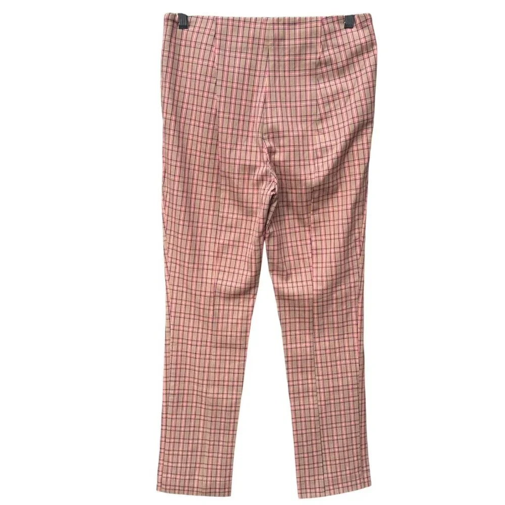 Anthropologie Essential Slim Plaid‎ Pants 4 Preppy Clueless Pink Beige